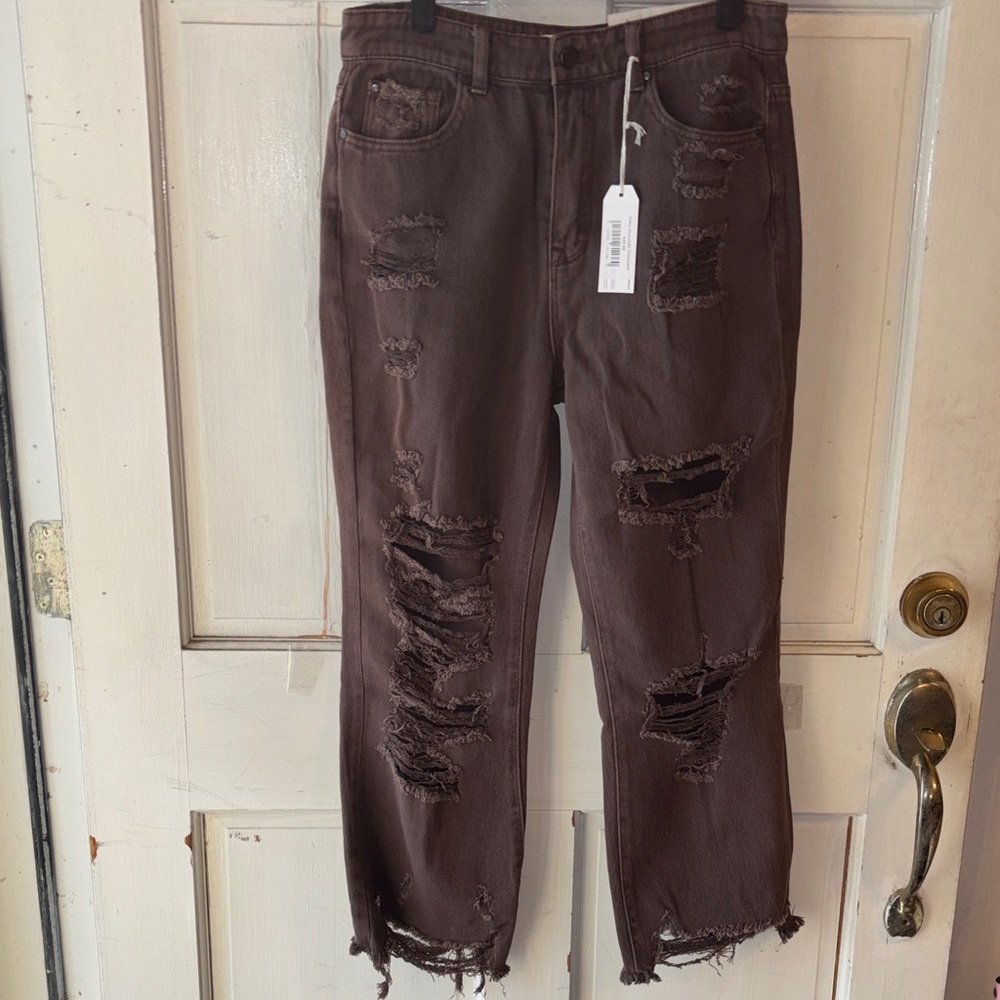 Women’s Boot Cut Distressed Jeans - Brown